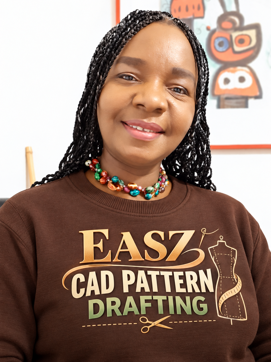 Enorita wearing an Easy CAD Pattern Drafting shirt