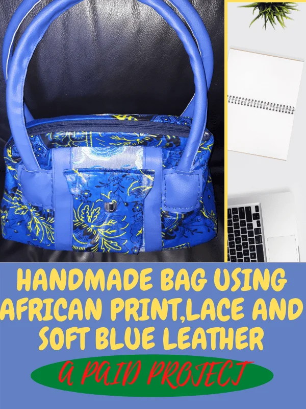 how to make a handmade bag using African print lace and soft blue leather DIY